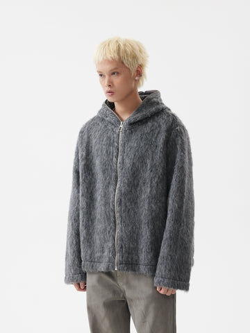 BTSG lazy Mohair full zip hooded cardigan sweater jacket