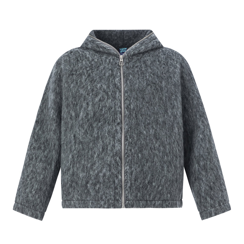 BTSG lazy Mohair full zip hooded cardigan sweater jacket
