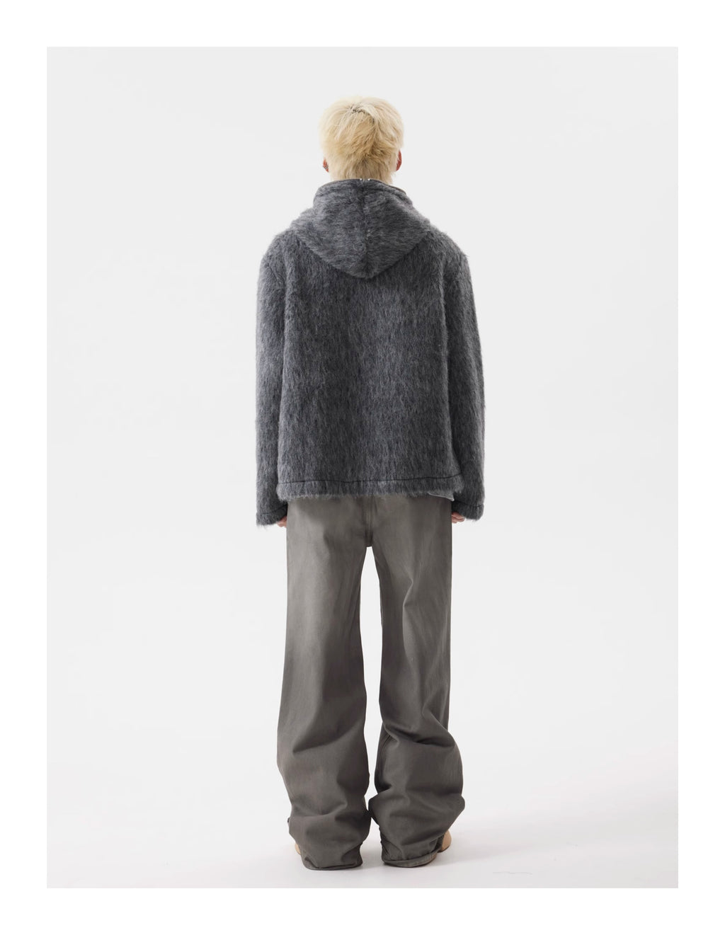 BTSG lazy Mohair full zip hooded cardigan sweater jacket
