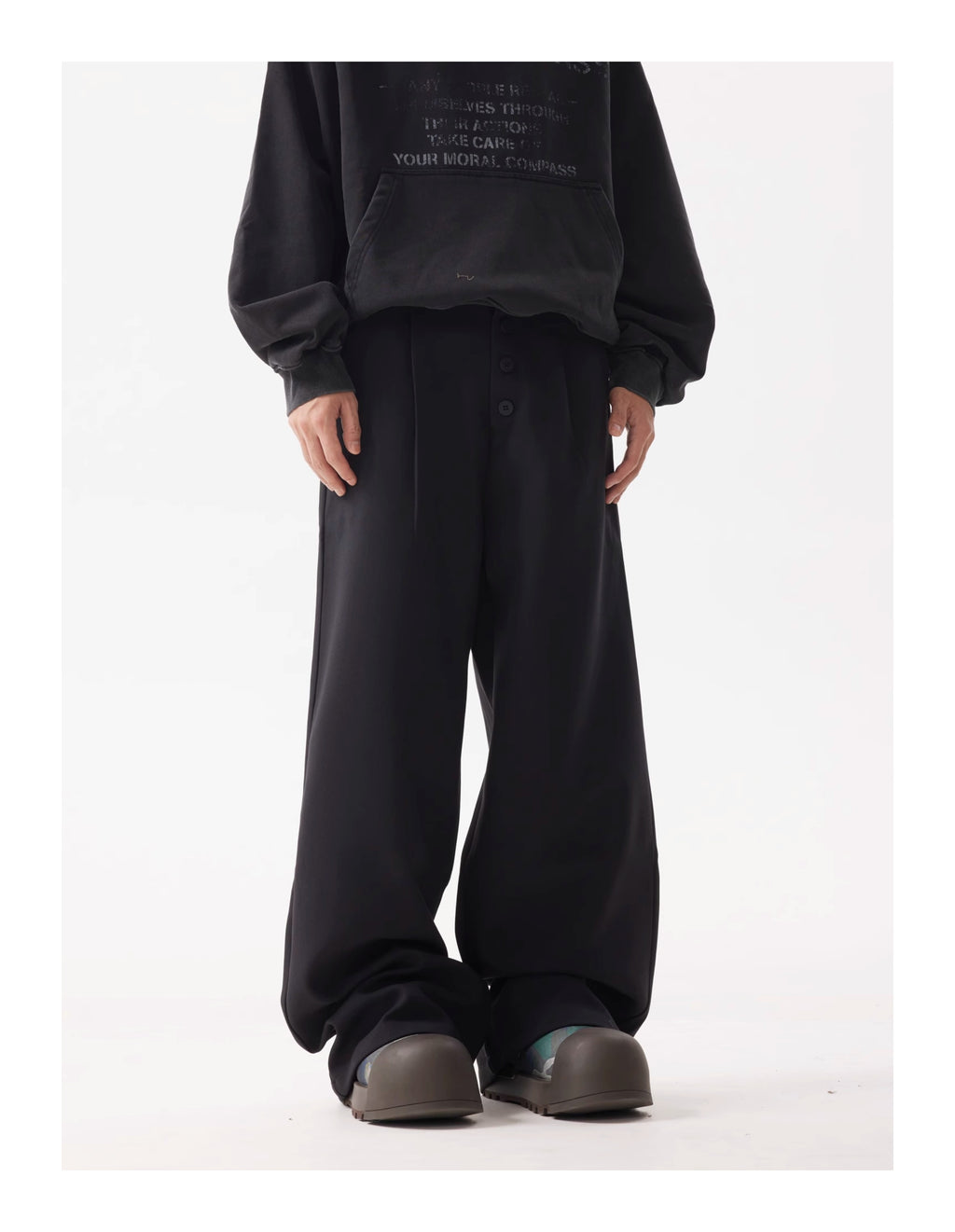 BTSG high-end multi-button wide-leg trousers