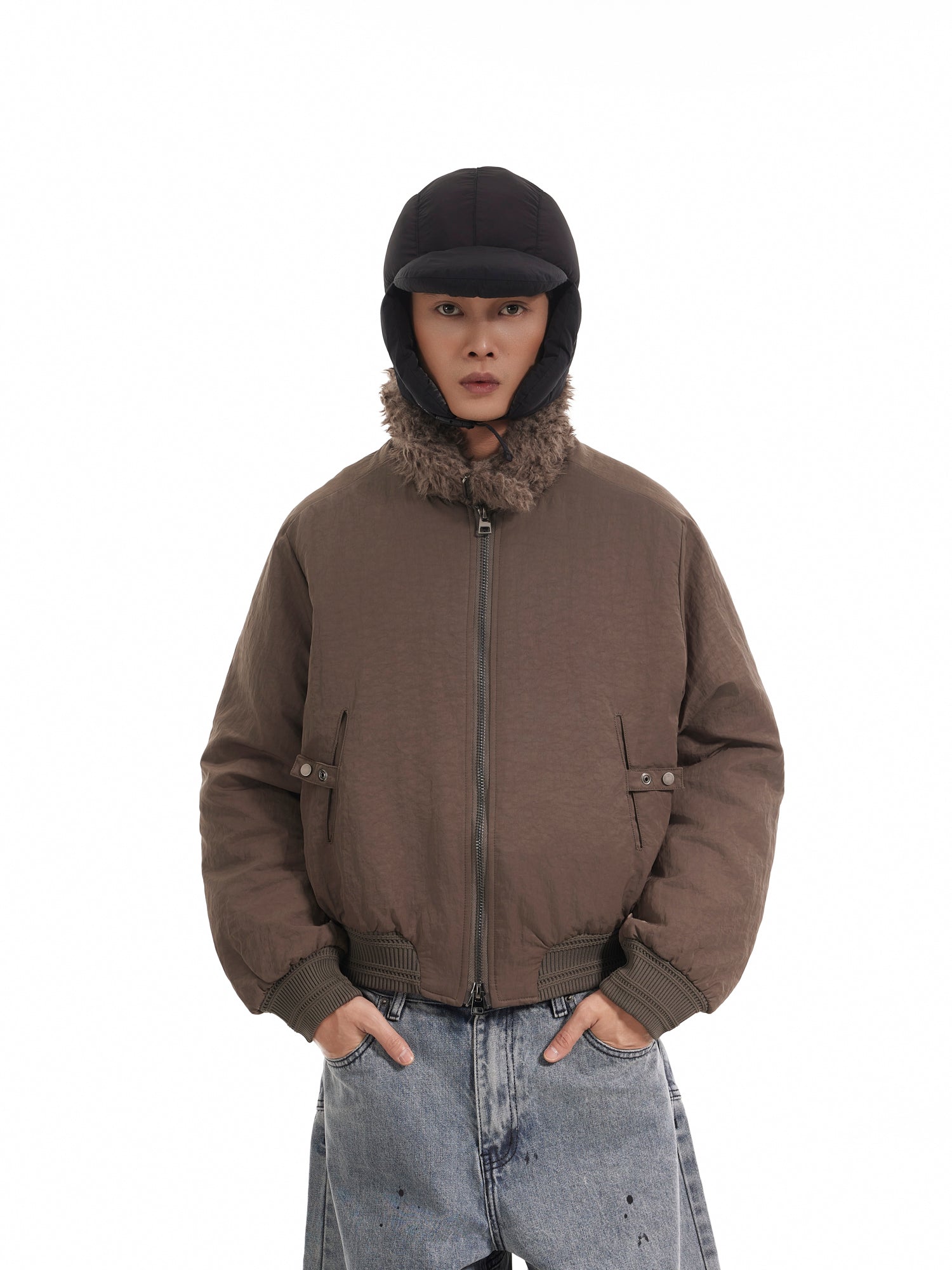 BTSG Boxy Deconstructed fleece collar jacket