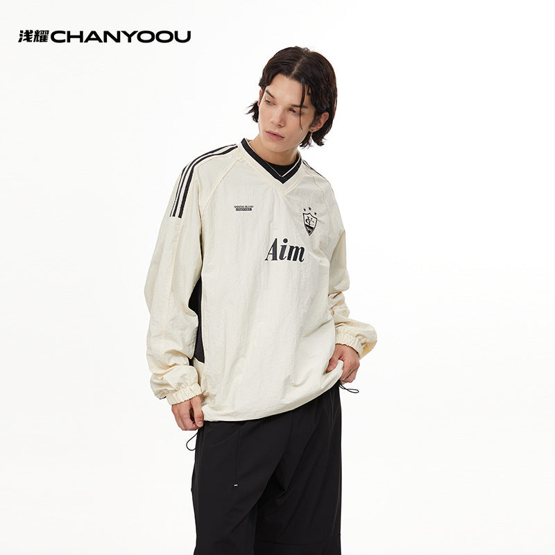 CY American retro sports contrasting quick-drying long-sleeved loose lazy style jersey Sweatshirt