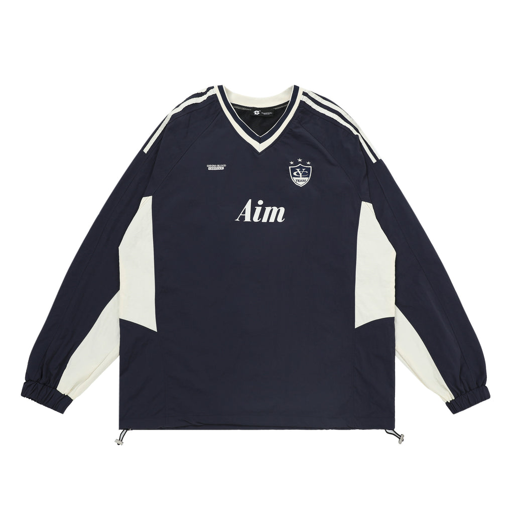 CY American retro sports contrasting quick-drying long-sleeved loose lazy style jersey Sweatshirt