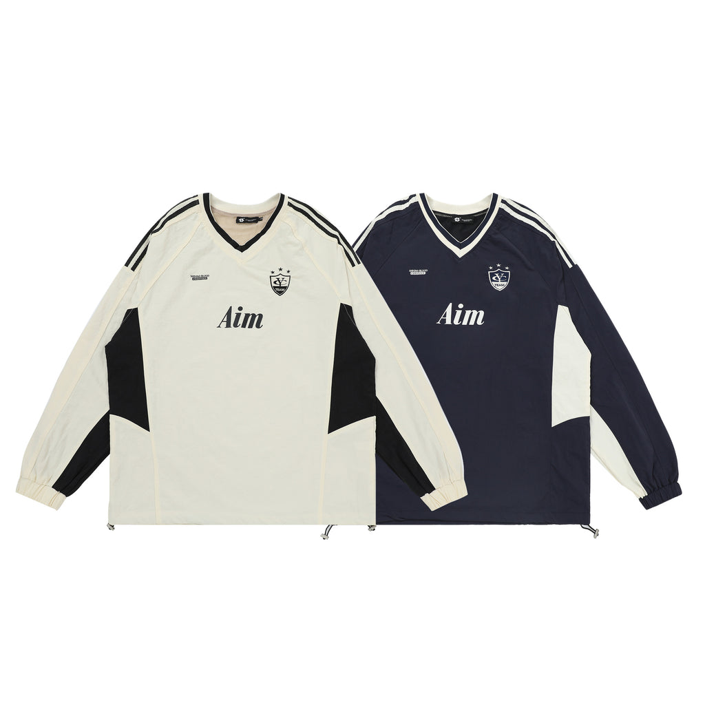 CY American retro sports contrasting quick-drying long-sleeved loose lazy style jersey Sweatshirt