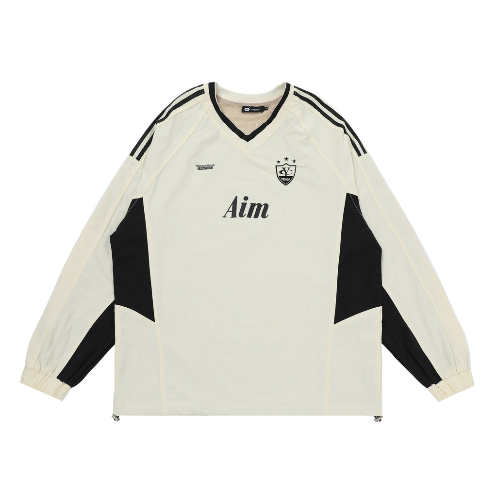 CY American retro sports contrasting quick-drying long-sleeved loose lazy style jersey Sweatshirt