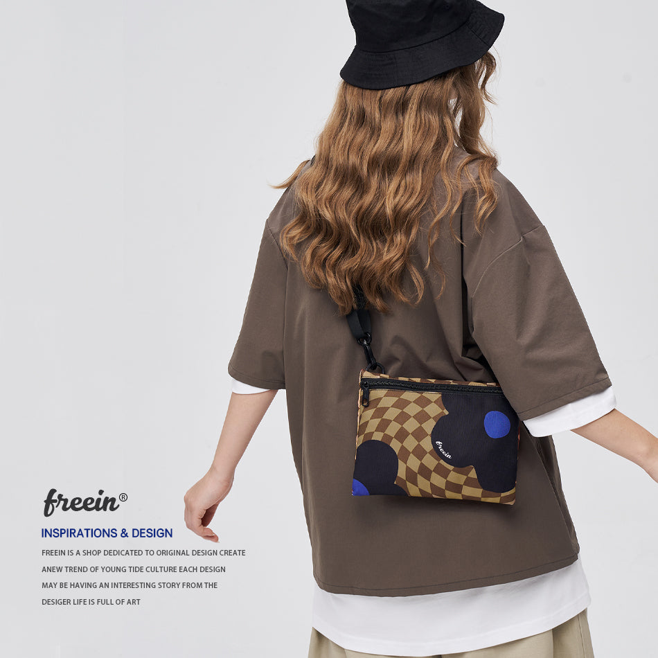 FREEIN original plaid flower print crossbody bag checkerboard mobile phone bag ins wind envelope bag girly shoulder ba