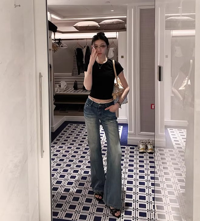 YOUNG KYLIN Lace-edged Slim Jeans