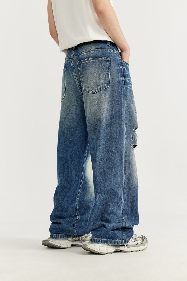 MATCHA STORY Ripped Wide-Leg Jeans