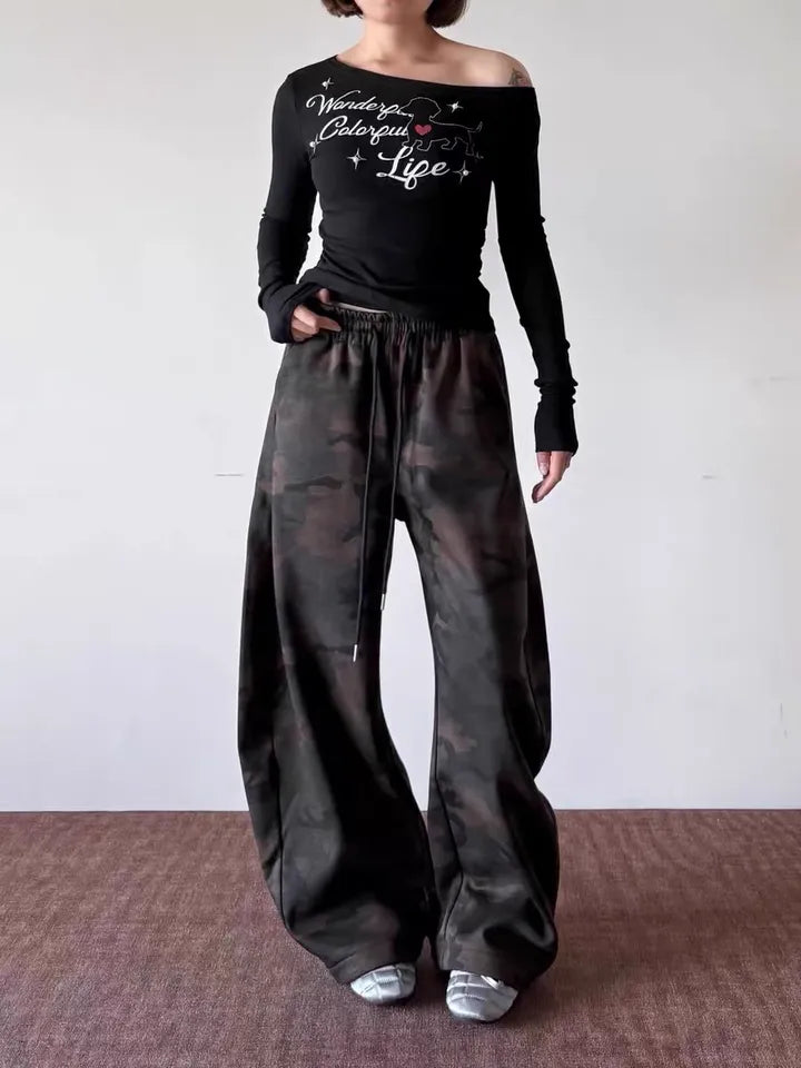 11KN Retro Camouflage Wide-leg Cargo Pants