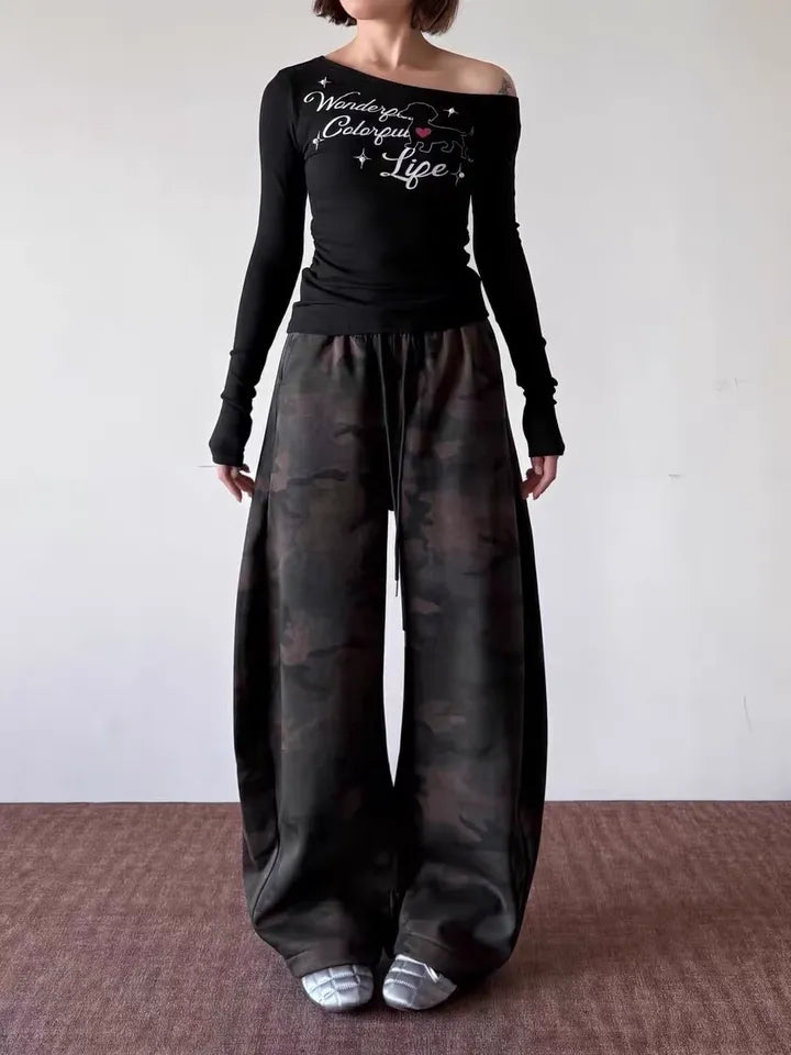 11KN Retro Camouflage Wide-leg Cargo Pants