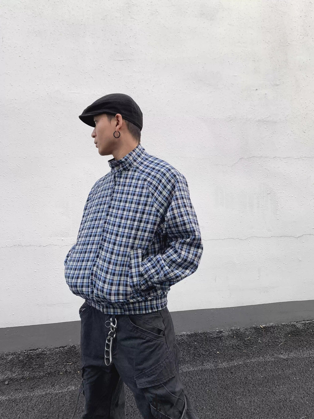 11KN Retro Plaid Double-sided Wear Contrasting Color Stand-up Collar Jacket