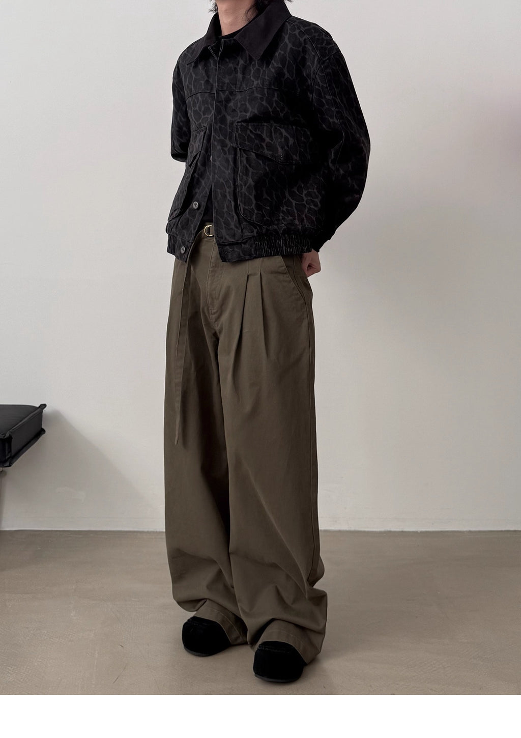 11KN Personalized Belt Pleated and Drape Wide-leg Pants