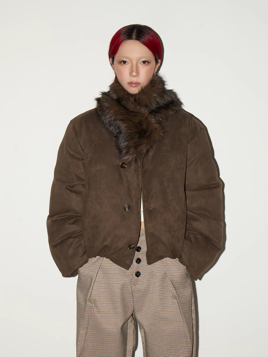 11KN Retro Fur Collar Anti-wrinkle Thermal Jacket