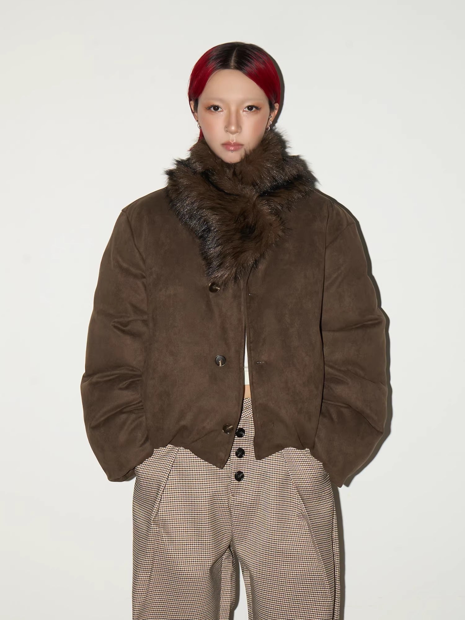 11KN Retro Fur Collar Anti-wrinkle Thermal Jacket