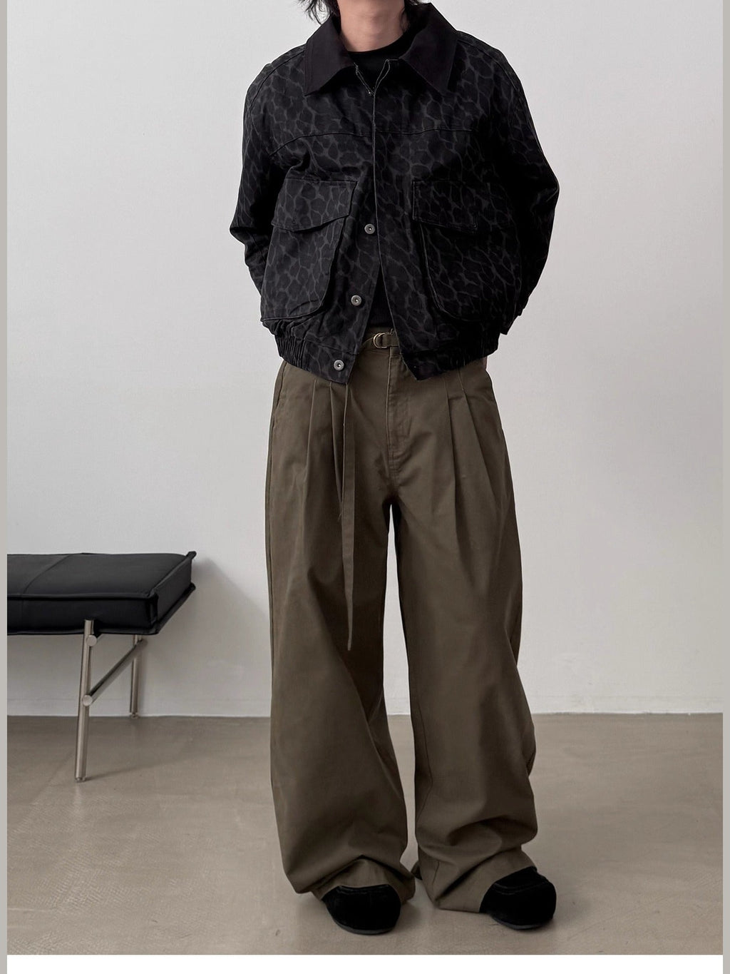 11KN Personalized Belt Pleated and Drape Wide-leg Pants