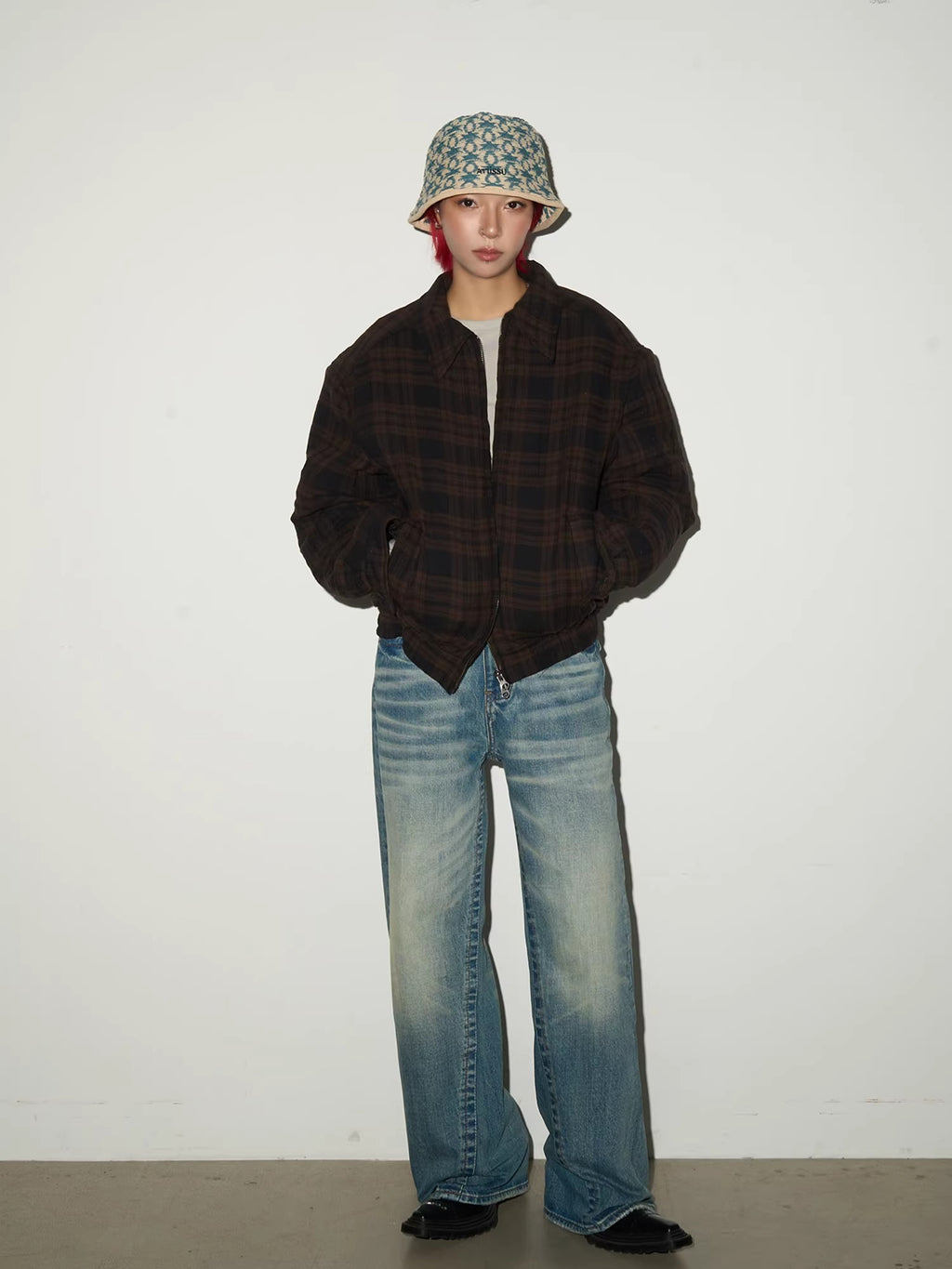 11KN Retro Plaid Contrasting Loose Lapel Jacket