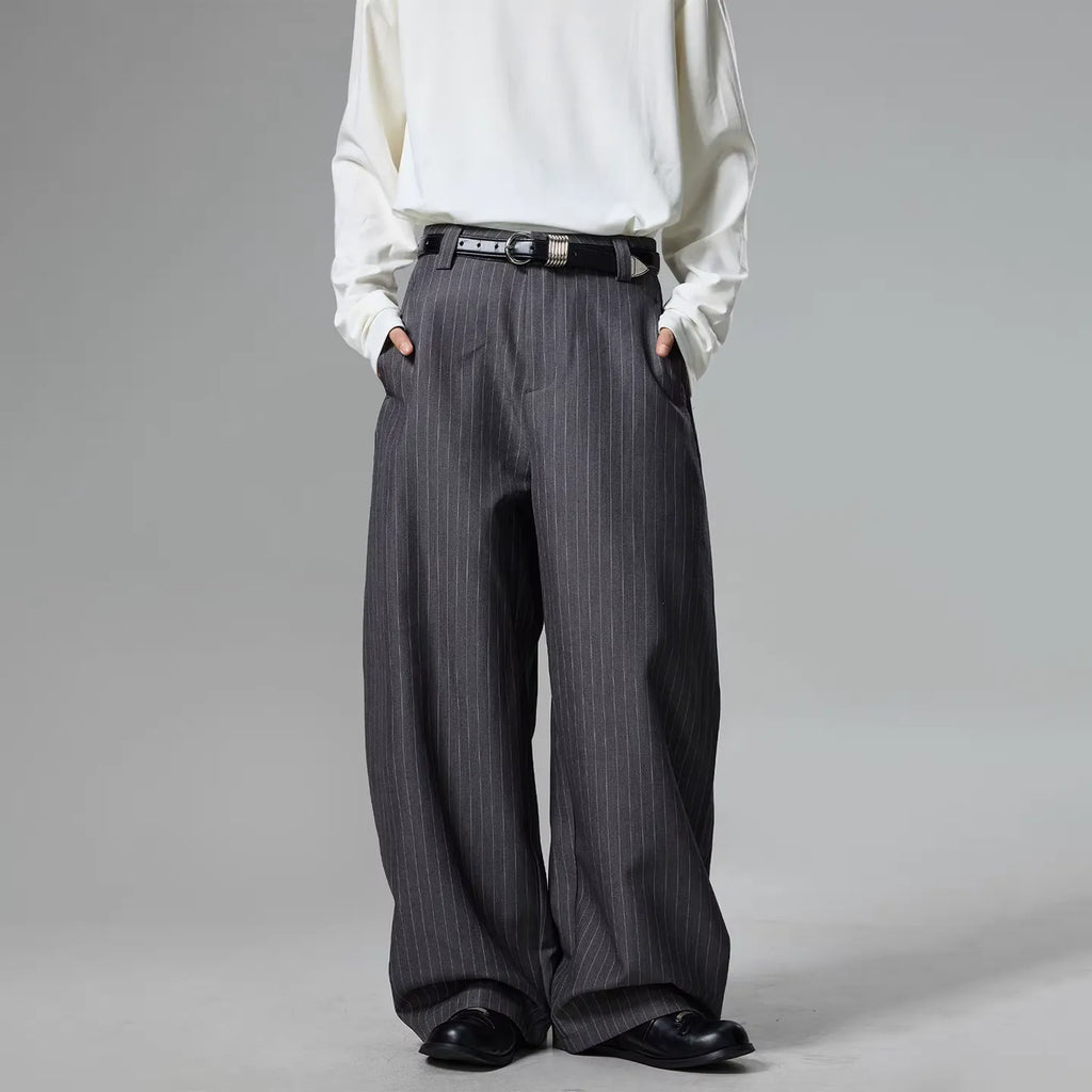 11KN Vertical Striped Thin Pleated Casual Pants