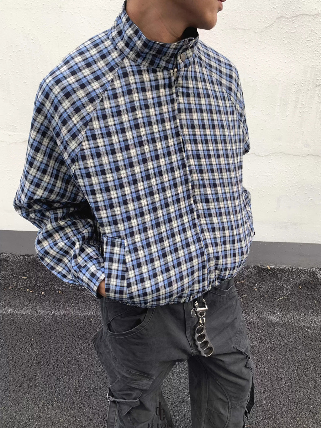 11KN Retro Plaid Double-sided Wear Contrasting Color Stand-up Collar Jacket