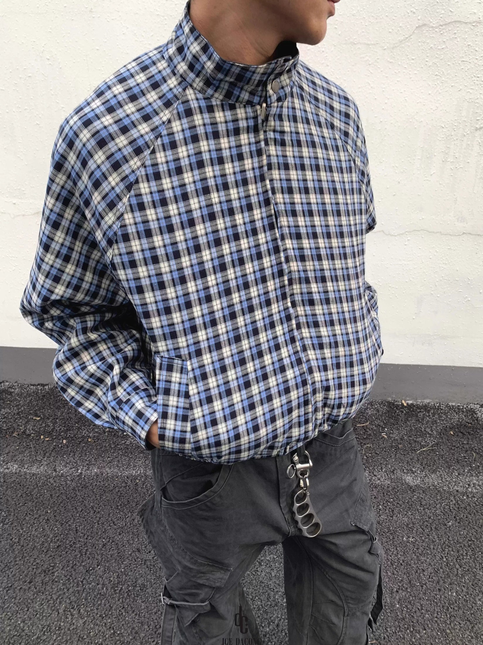 11KN Retro Plaid Double-sided Wear Contrasting Color Stand-up Collar Jacket
