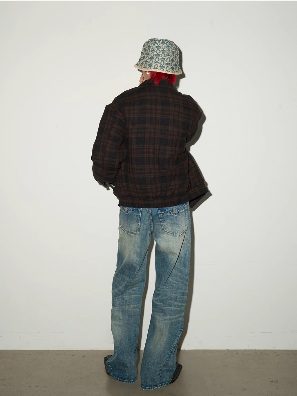 11KN Retro Plaid Contrasting Loose Lapel Jacket