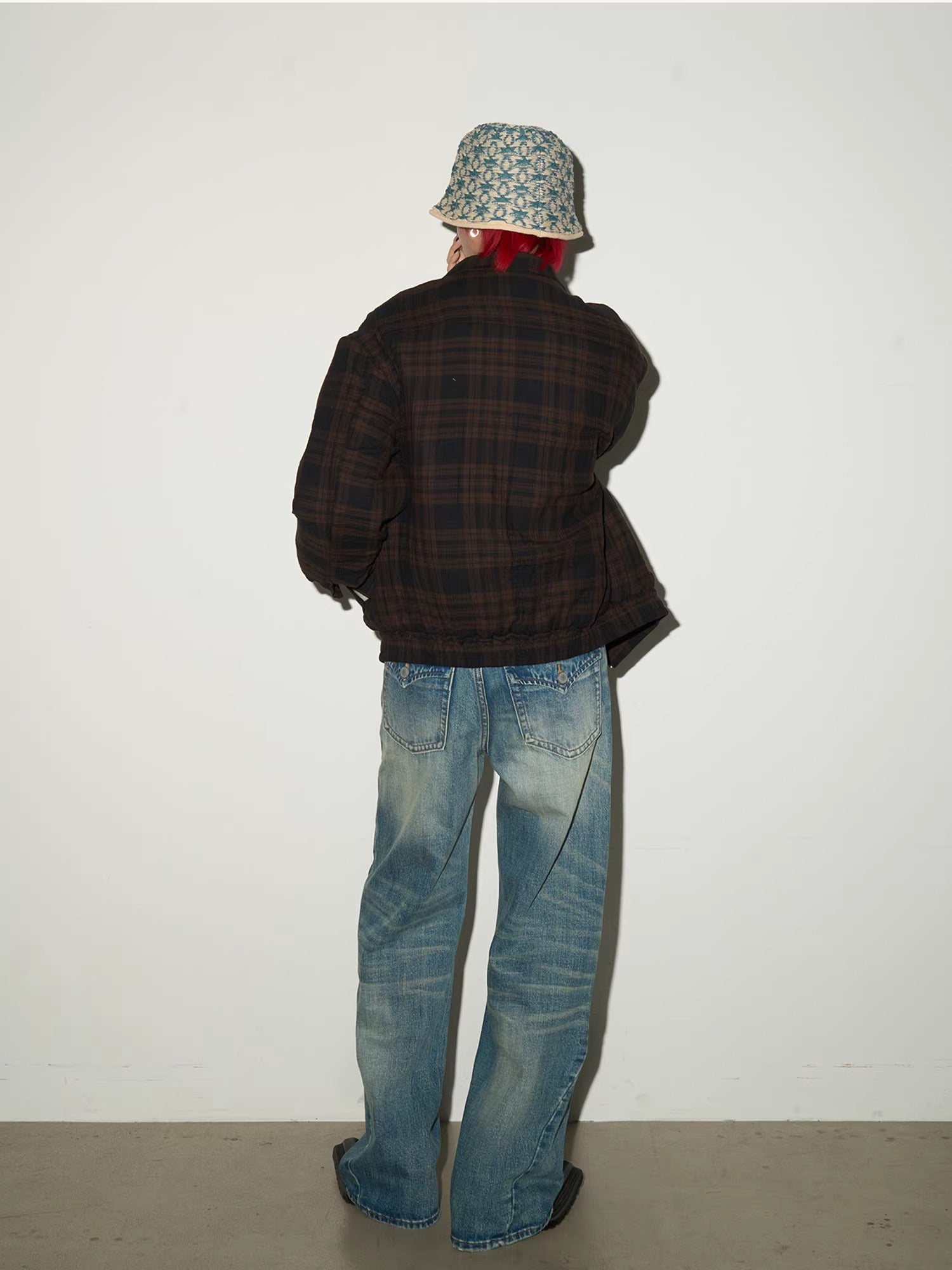 11KN Retro Plaid Contrasting Loose Lapel Jacket
