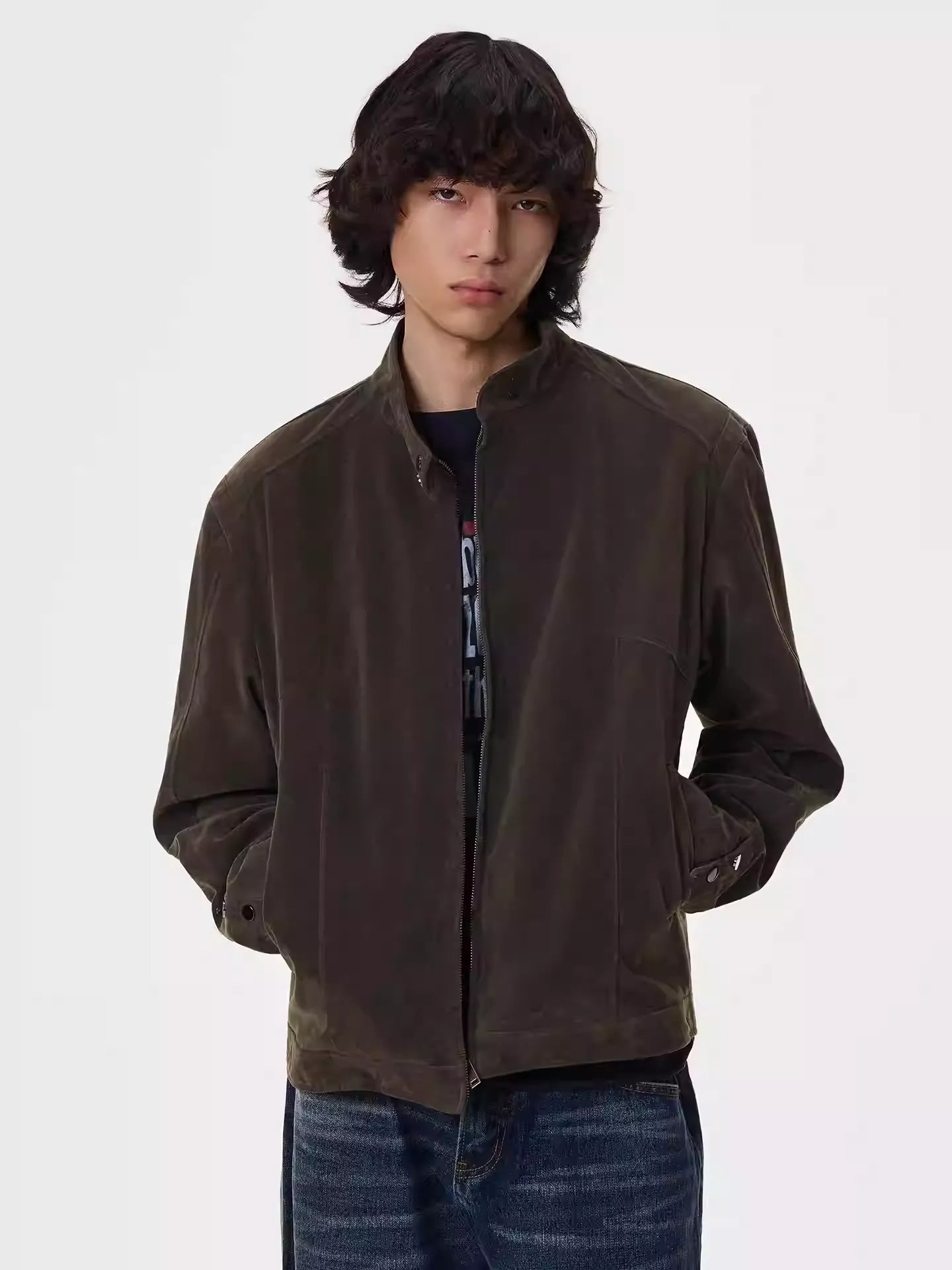 11KN Retro Fleece Simple Stand-up Collar Jacket