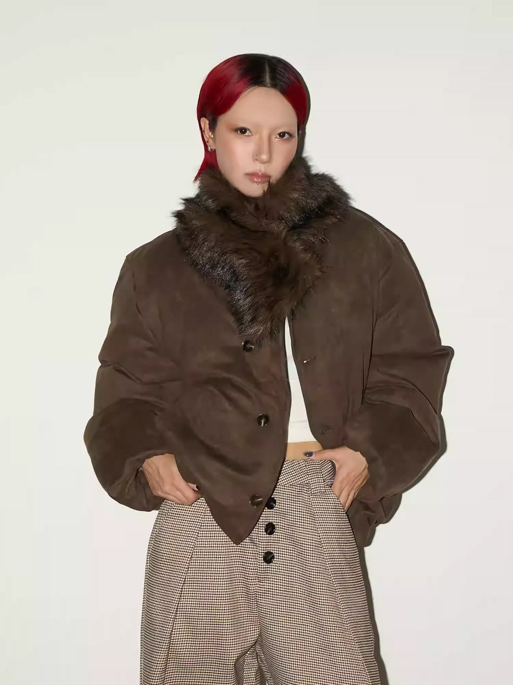 11KN Retro Fur Collar Anti-wrinkle Thermal Jacket