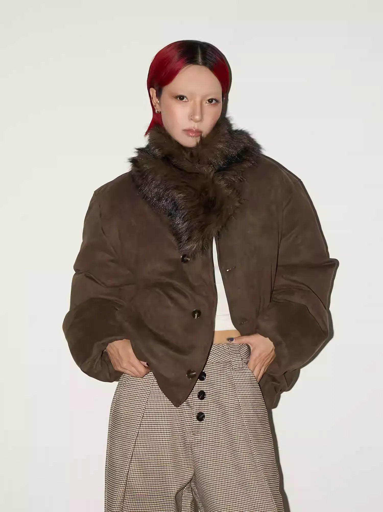11KN Retro Fur Collar Anti-wrinkle Thermal Jacket