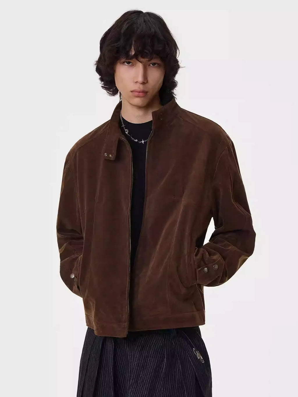 11KN Retro Fleece Simple Stand-up Collar Jacket