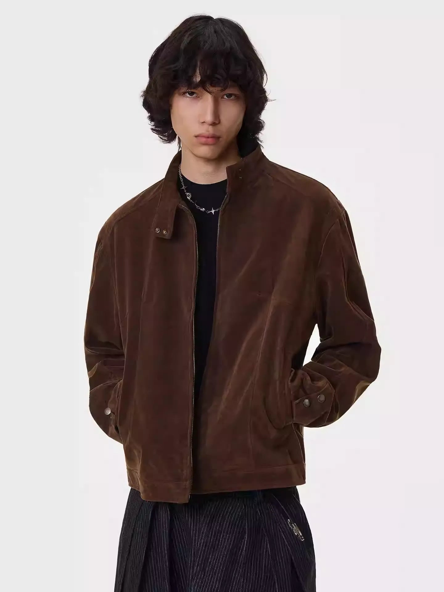 11KN Retro Fleece Simple Stand-up Collar Jacket