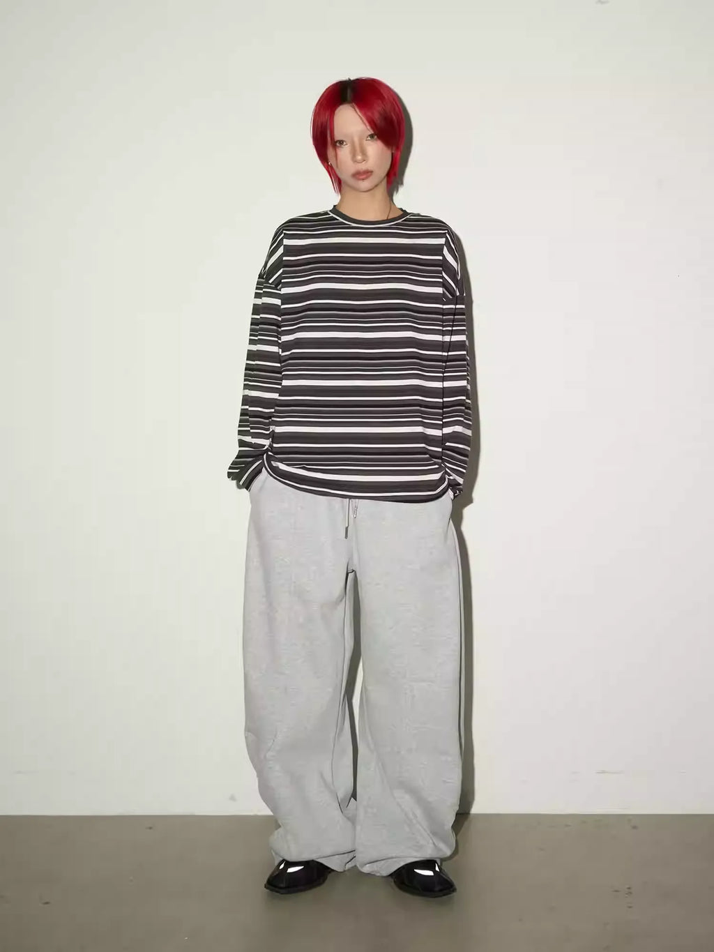 11KN Retro Striped Contrasting Color Casual Crew Neck Long Sleeve