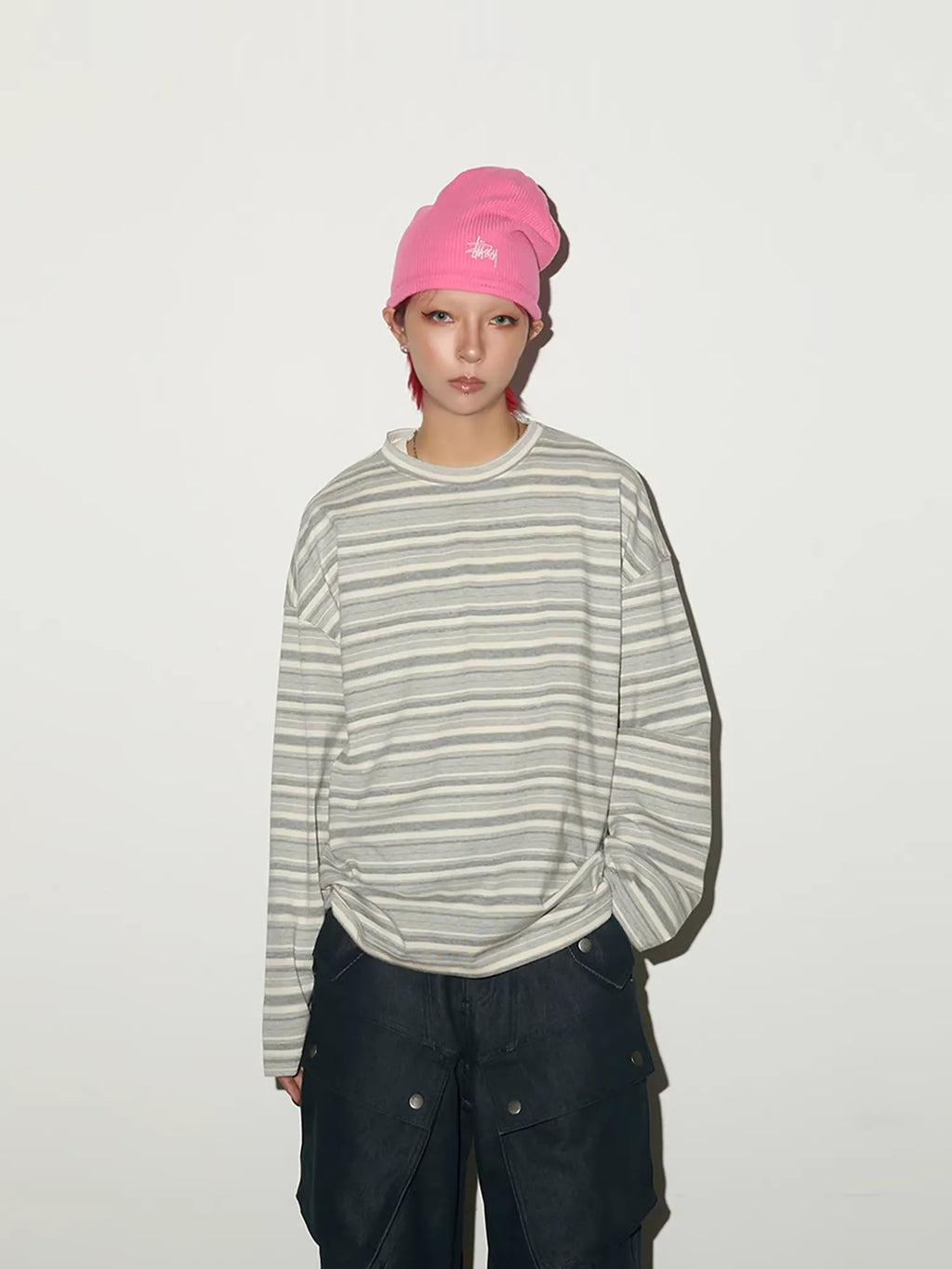 11KN Retro Striped Contrasting Color Casual Crew Neck Long Sleeve