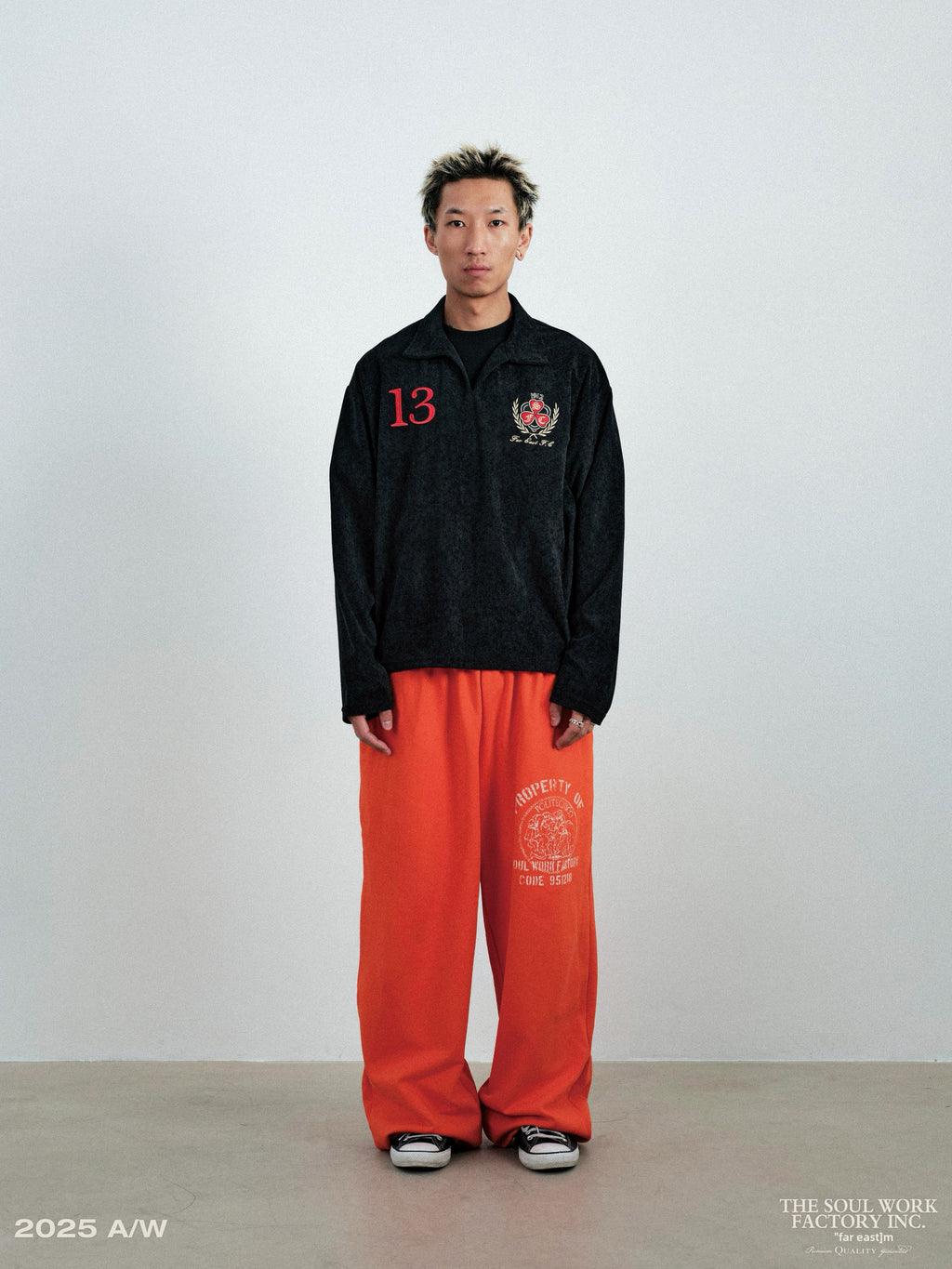 SWFI Towel Fleece Emblem Lazy Open Neck POLO Shirt Long Sleeve