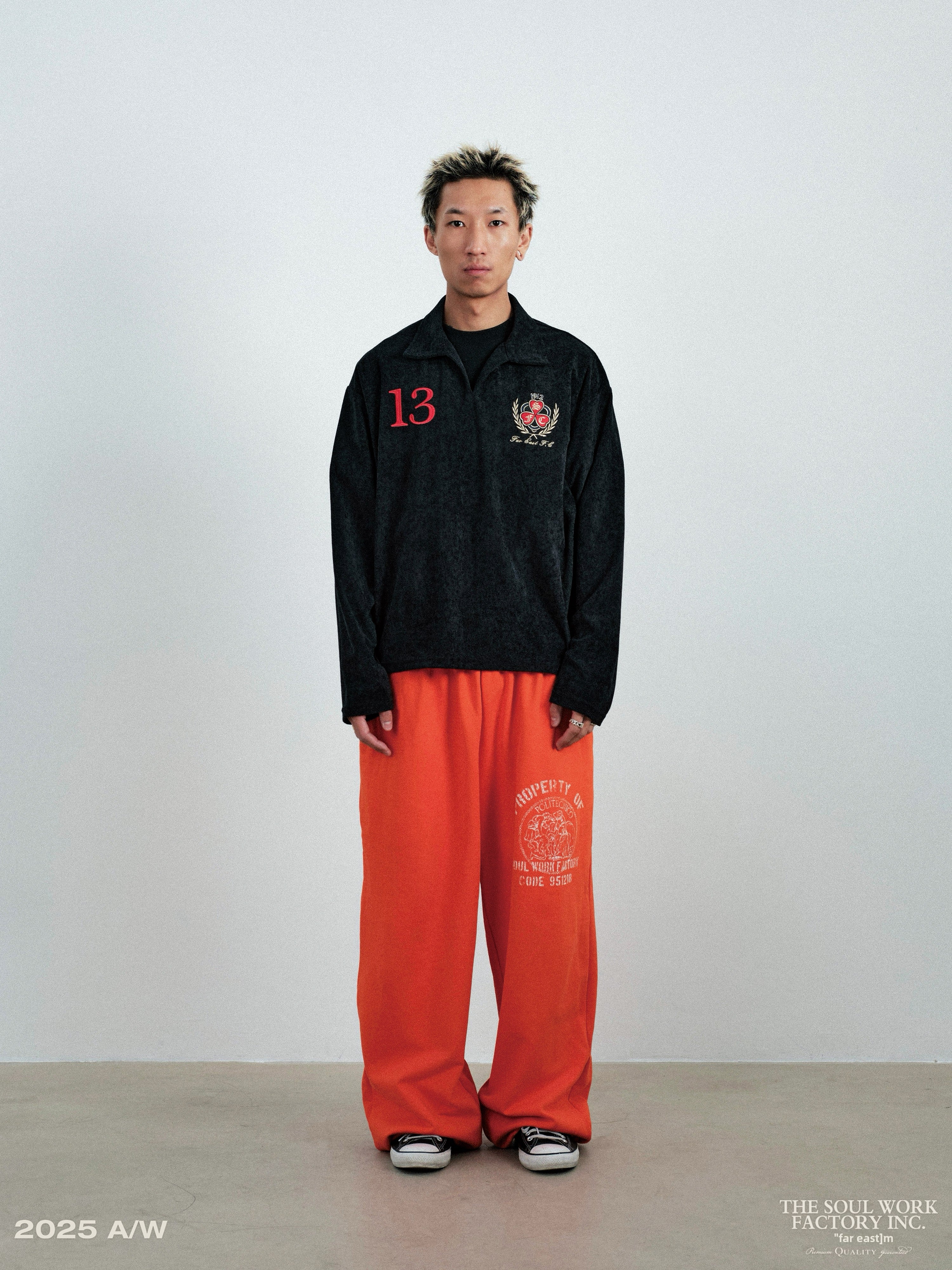 SWFI Towel Fleece Emblem Lazy Open Neck POLO Shirt Long Sleeve