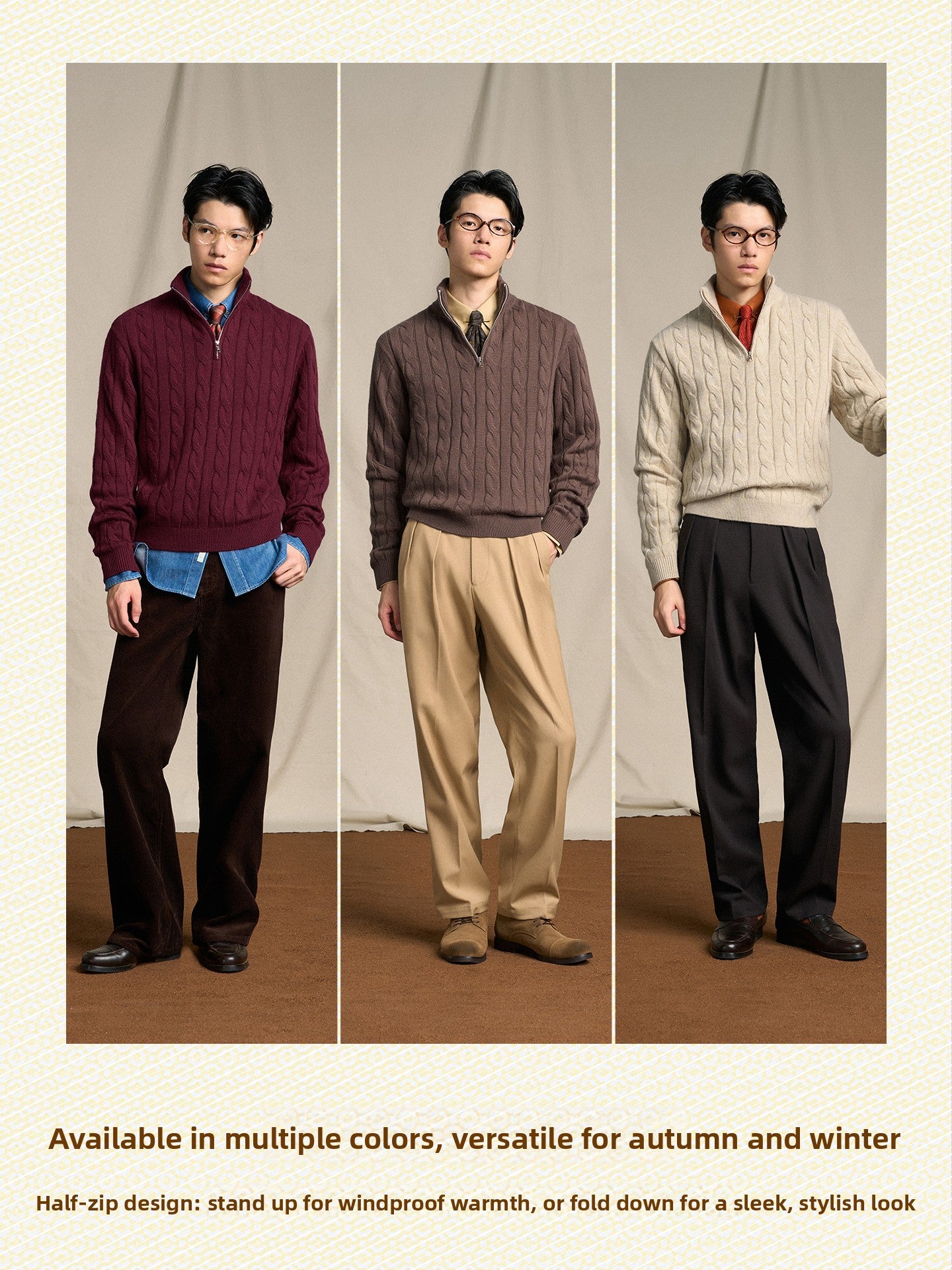 CULTUM Vintage Half-zip Turtleneck Knitted Sweater